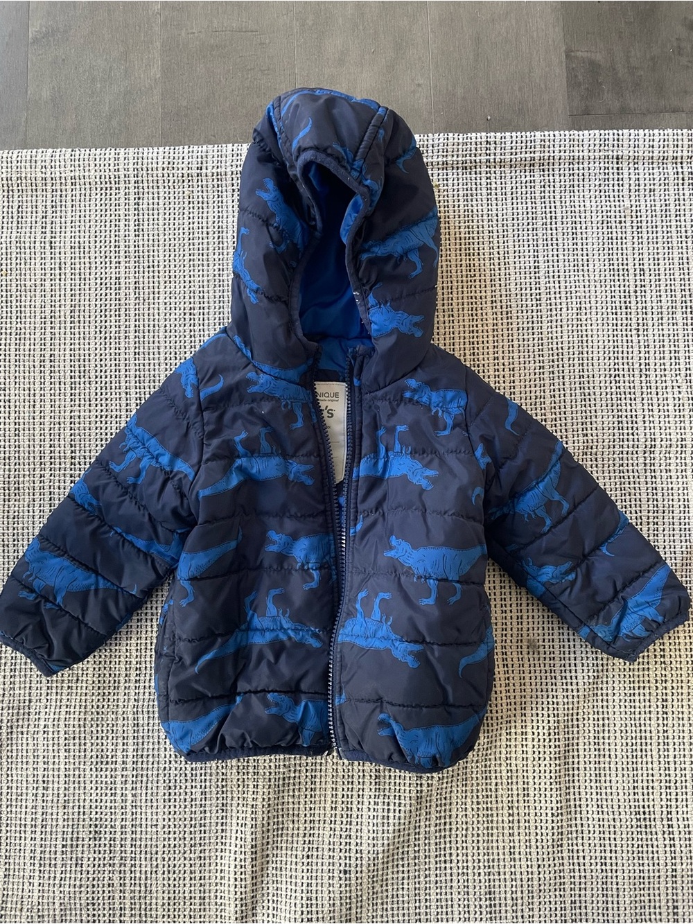Carter's Boy Blue Dinosaur Packable Puffer Jacket Hooded Coat